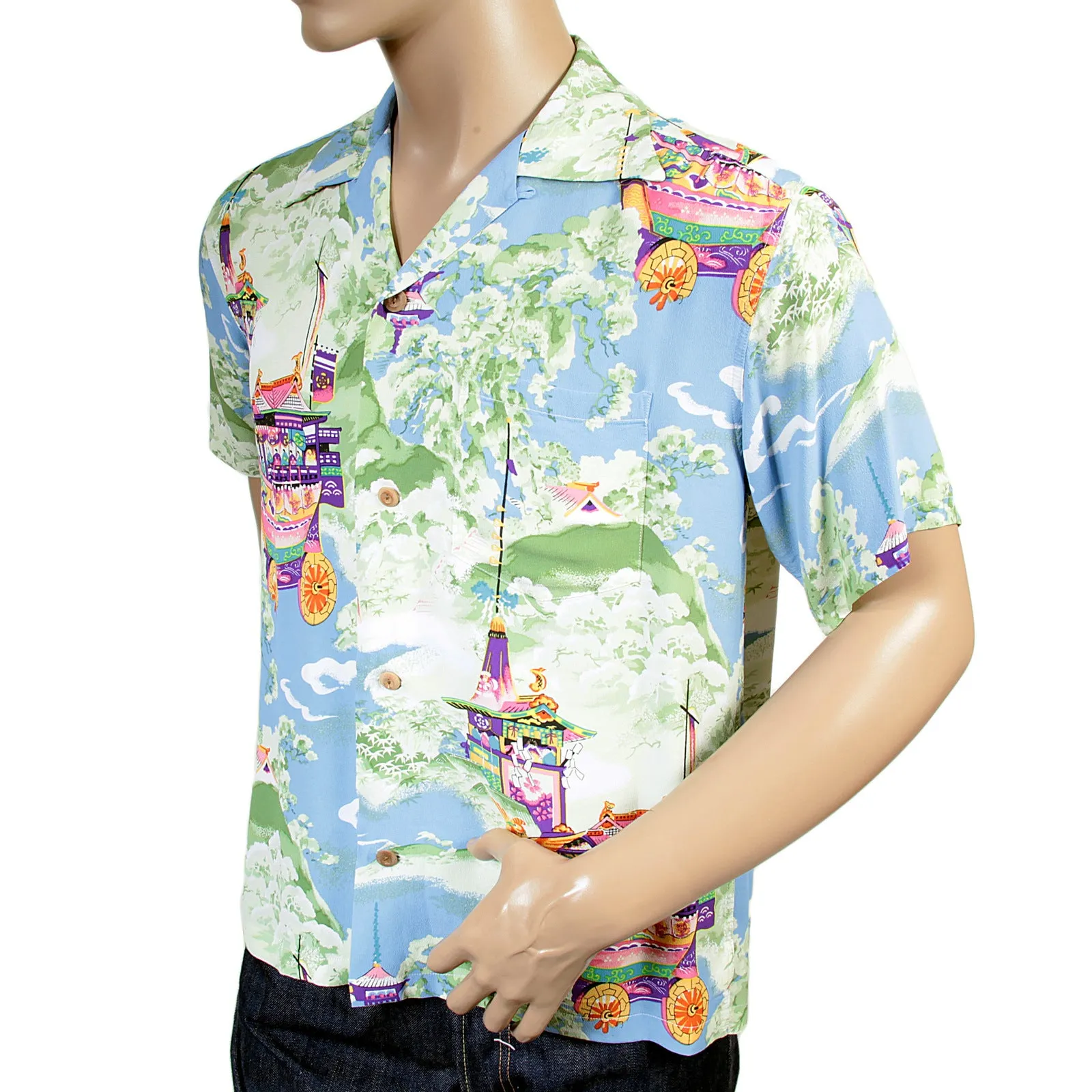 Mens Gion Matsuri Print SS36431 Rayon Hawaiian Shirt in Blue SURF4301 sold by SugarCane Jeans product image thumbnail 4
