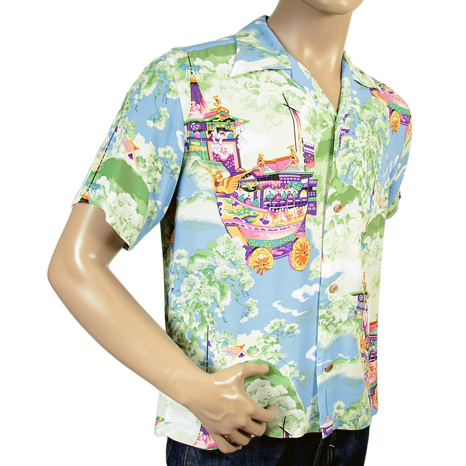 Mens Gion Matsuri Print SS36431 Rayon Hawaiian Shirt in Blue SURF4301 sold by SugarCane Jeans product image thumbnail 3