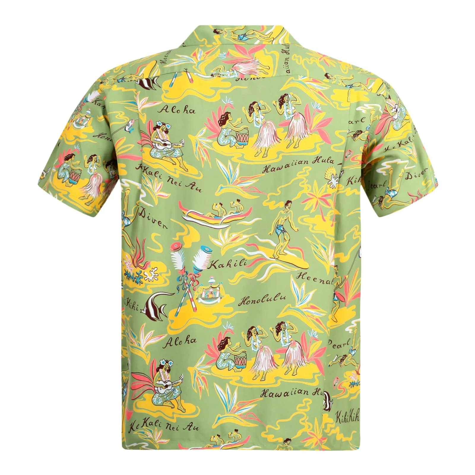 Mens Hawaiian Hula Print SS37771 Green Rayon Hawaiian Shirt SURF8586 sold by SugarCane Jeans product image thumbnail 2