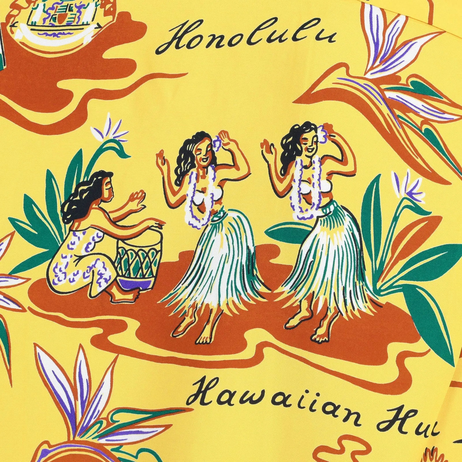 Mens Hawaiian Hula Print SS37771 Yellow Rayon Hawaiian Shirt SURF8587 sold by SugarCane Jeans product image thumbnail 5