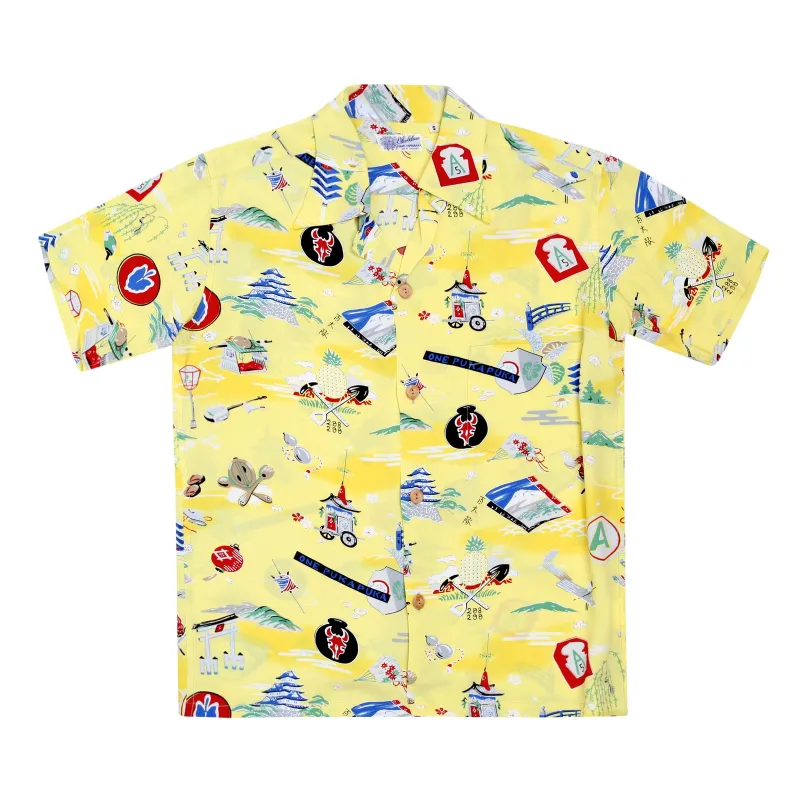 Mens Yellow Purple Heart Battalion Print SS36985 Yellow Rayon Shirt SURF7570 sold by SugarCane Jeans