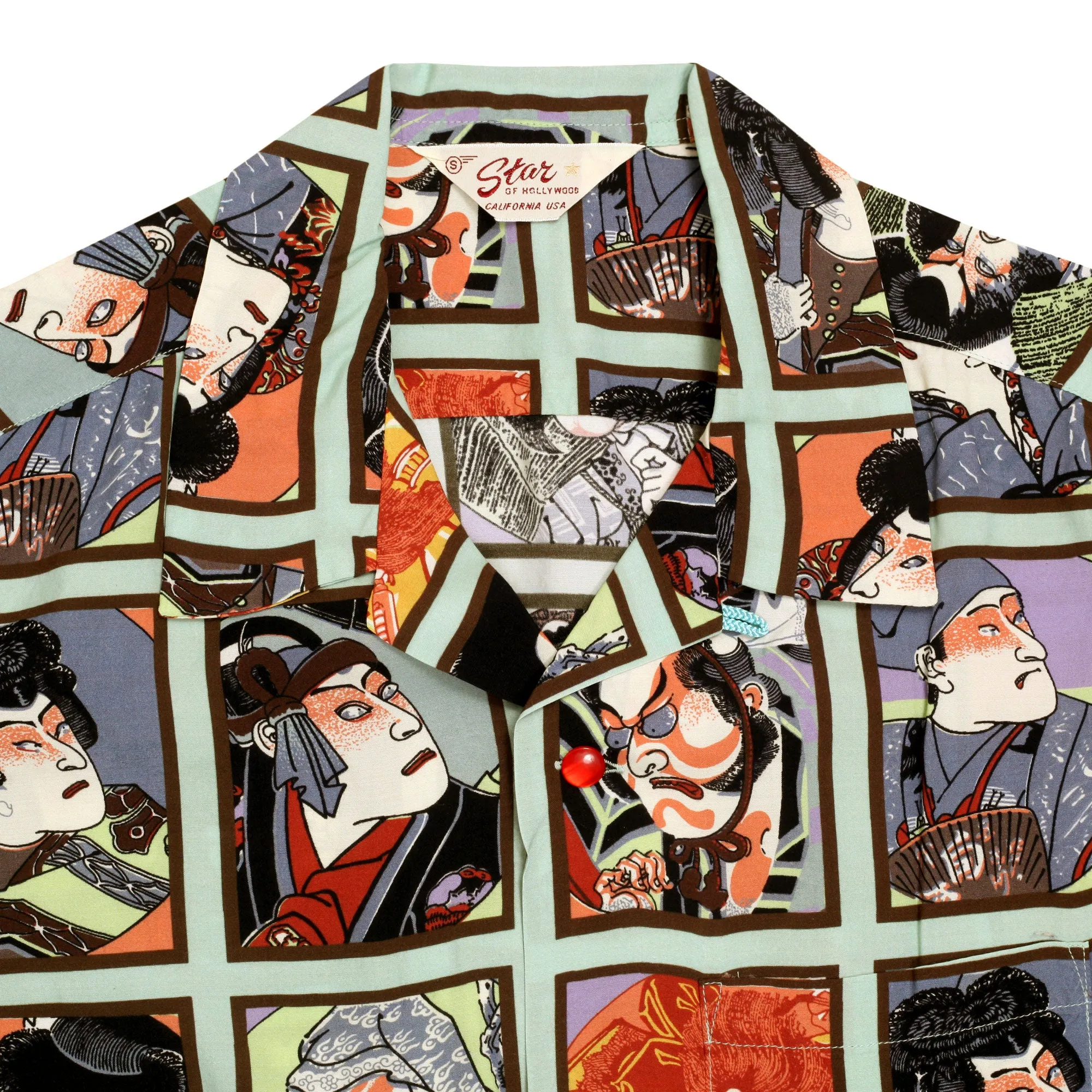 Mint Green Star of Hollywood SH36949 Kabuki Hawaiian Shirt SoH9370 sold by SugarCane Jeans product image thumbnail 3