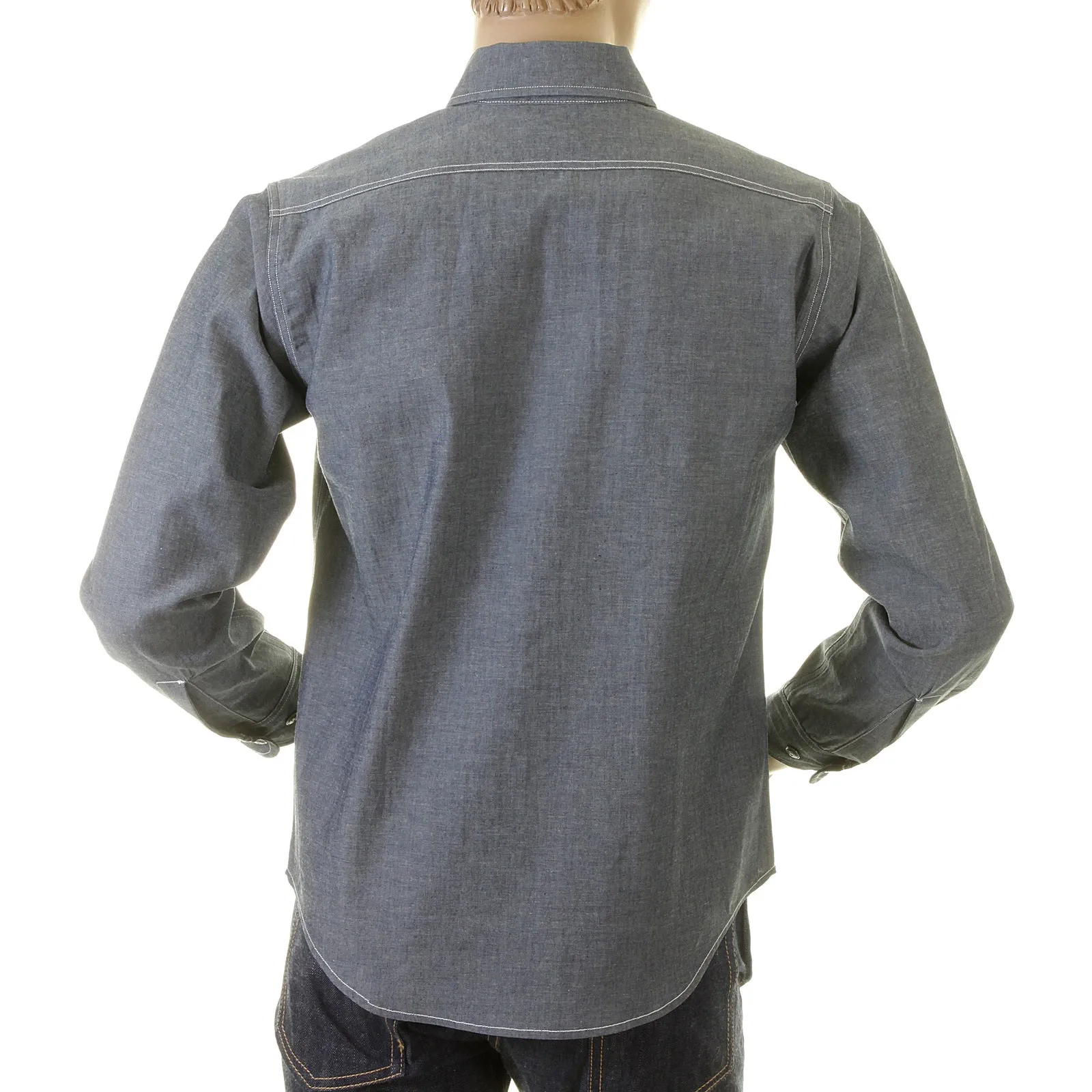 Navy Chambray Non Wash SC25638N Vintage Cut Work Shirt CANE2021 sold by SugarCane Jeans product image thumbnail 5