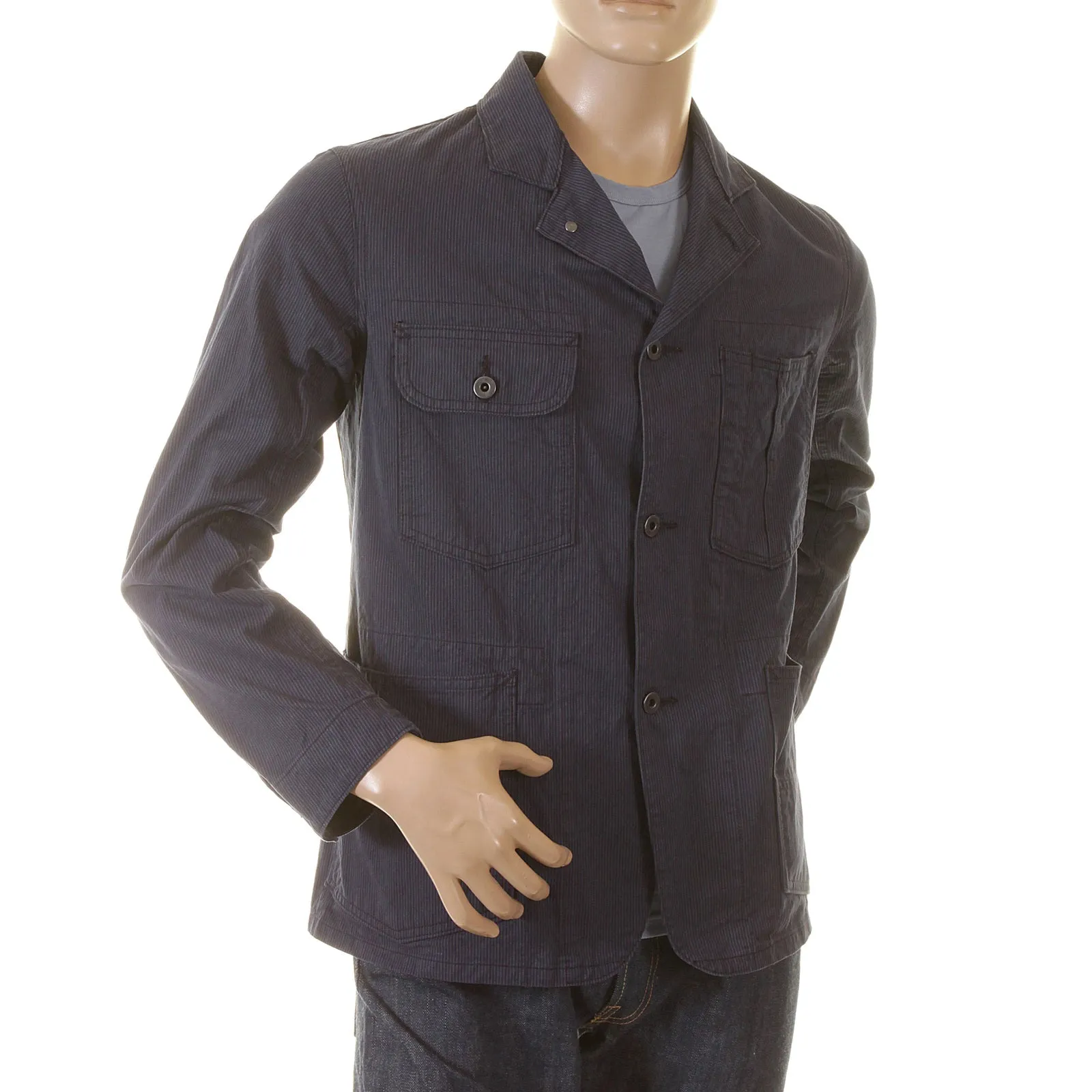Navy Pinstriped Regular Fit SC12455 Vintage Cut Work Jacket CANE2016 sold by SugarCane Jeans product image thumbnail 3