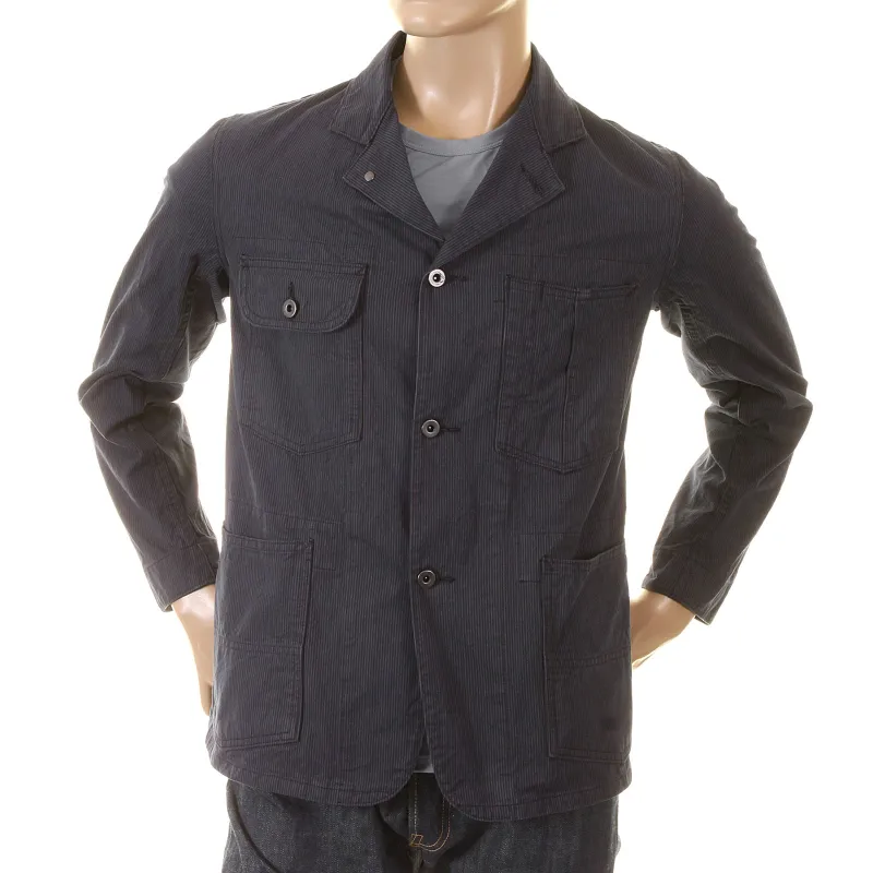Navy Pinstriped Regular Fit SC12455 Vintage Cut Work Jacket CANE2016 made by Sugar Cane
