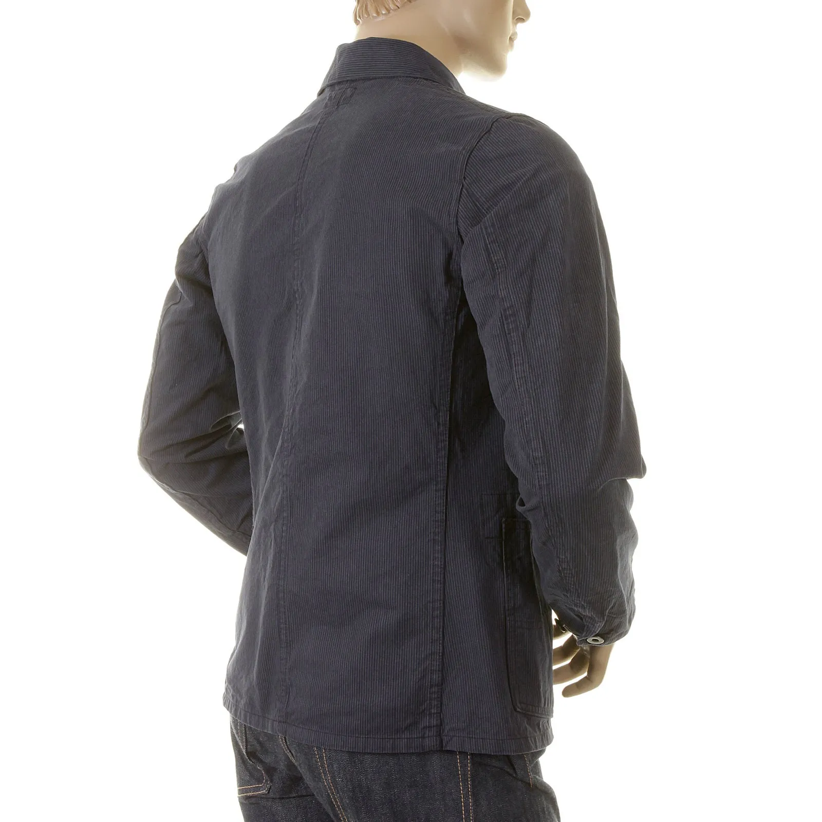 Navy Pinstriped Regular Fit SC12455 Vintage Cut Work Jacket CANE2016 sold by SugarCane Jeans product image thumbnail 5