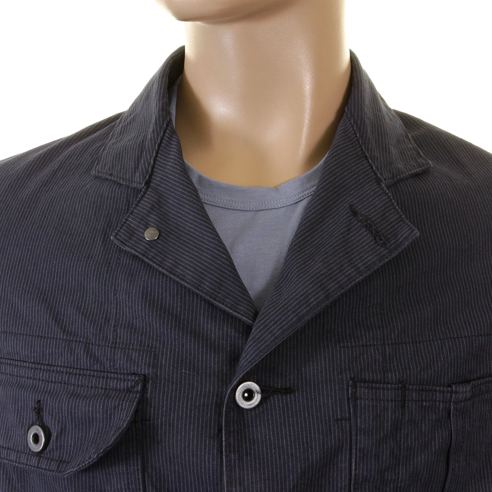Navy Pinstriped Regular Fit SC12455 Vintage Cut Work Jacket CANE2016 sold by SugarCane Jeans product image thumbnail 2