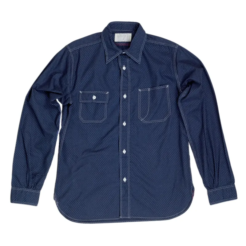 Navy Soft Collar 4.5oz Cotton Polka Dot SC27077 Work Shirt CANE7472 made by Sugar Cane