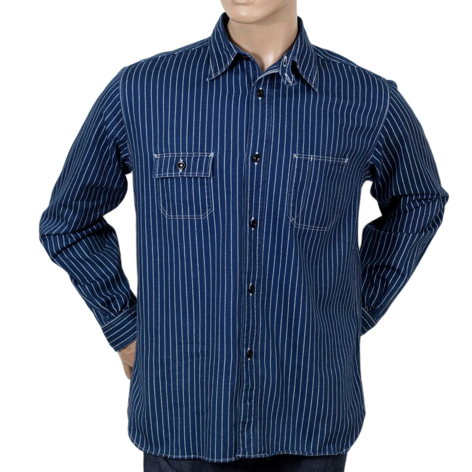Navy Striped SC25551A Slim Fit 8.5oz Wabash Work Shirt CANE7546 sold by SugarCane Jeans product image thumbnail 4