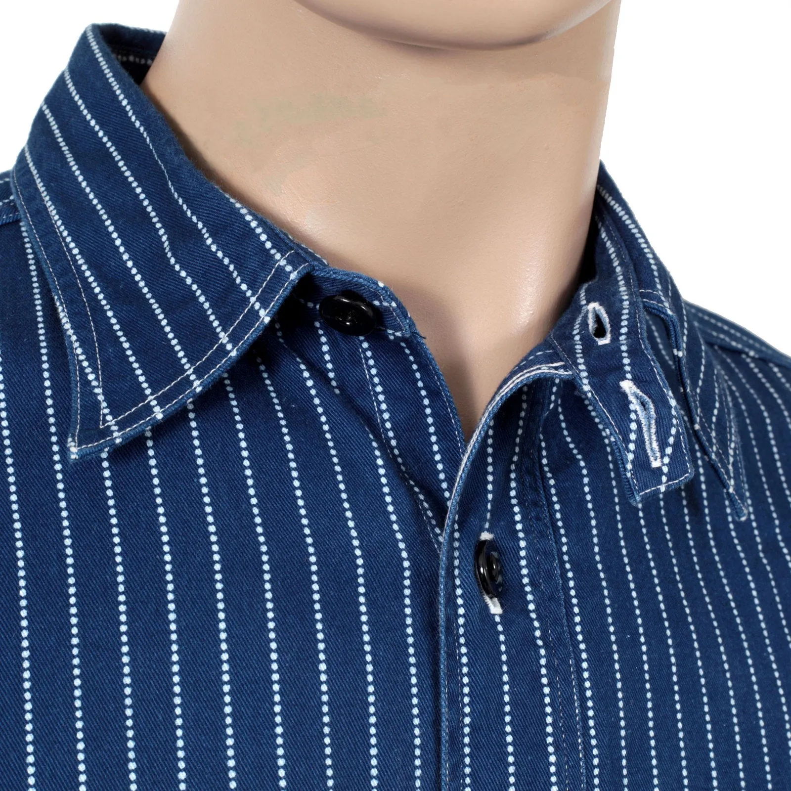 Navy Striped SC25551A Slim Fit 8.5oz Wabash Work Shirt CANE7546 sold by SugarCane Jeans product image thumbnail 5