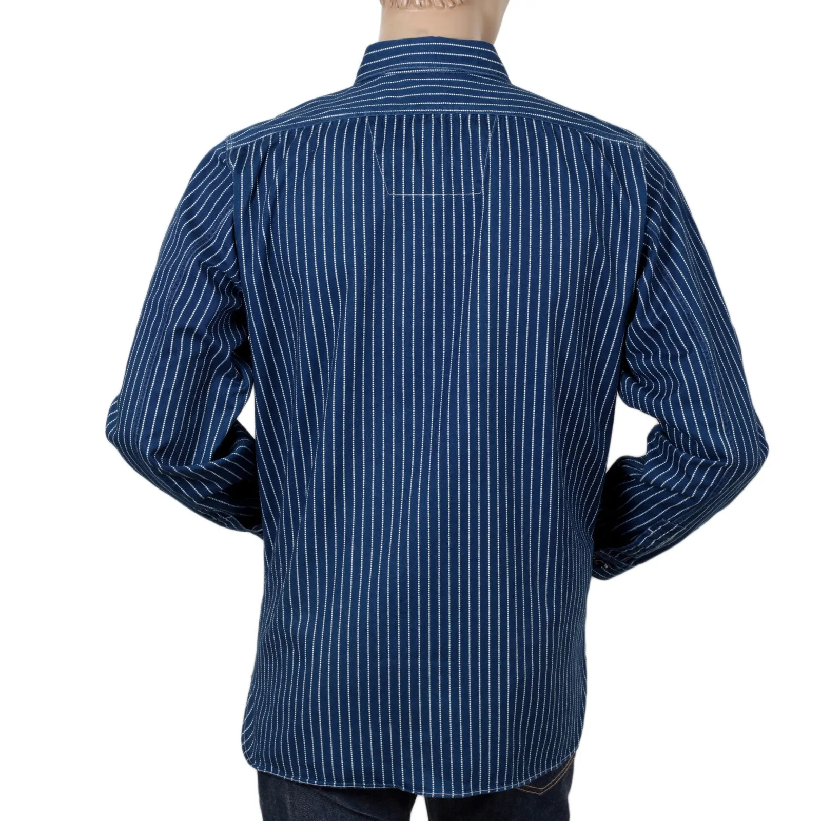 Navy Striped SC25551A Slim Fit 8.5oz Wabash Work Shirt CANE7546 sold by SugarCane Jeans product image thumbnail 2