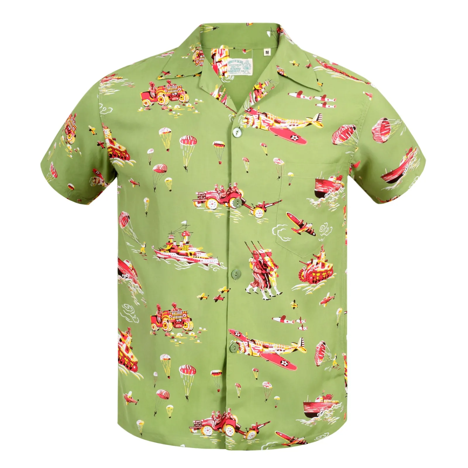 Oahu History of Troops Printed SS33876 Olive Hawaiian Shirt SURF7568 sold by SugarCane Jeans product image thumbnail 3