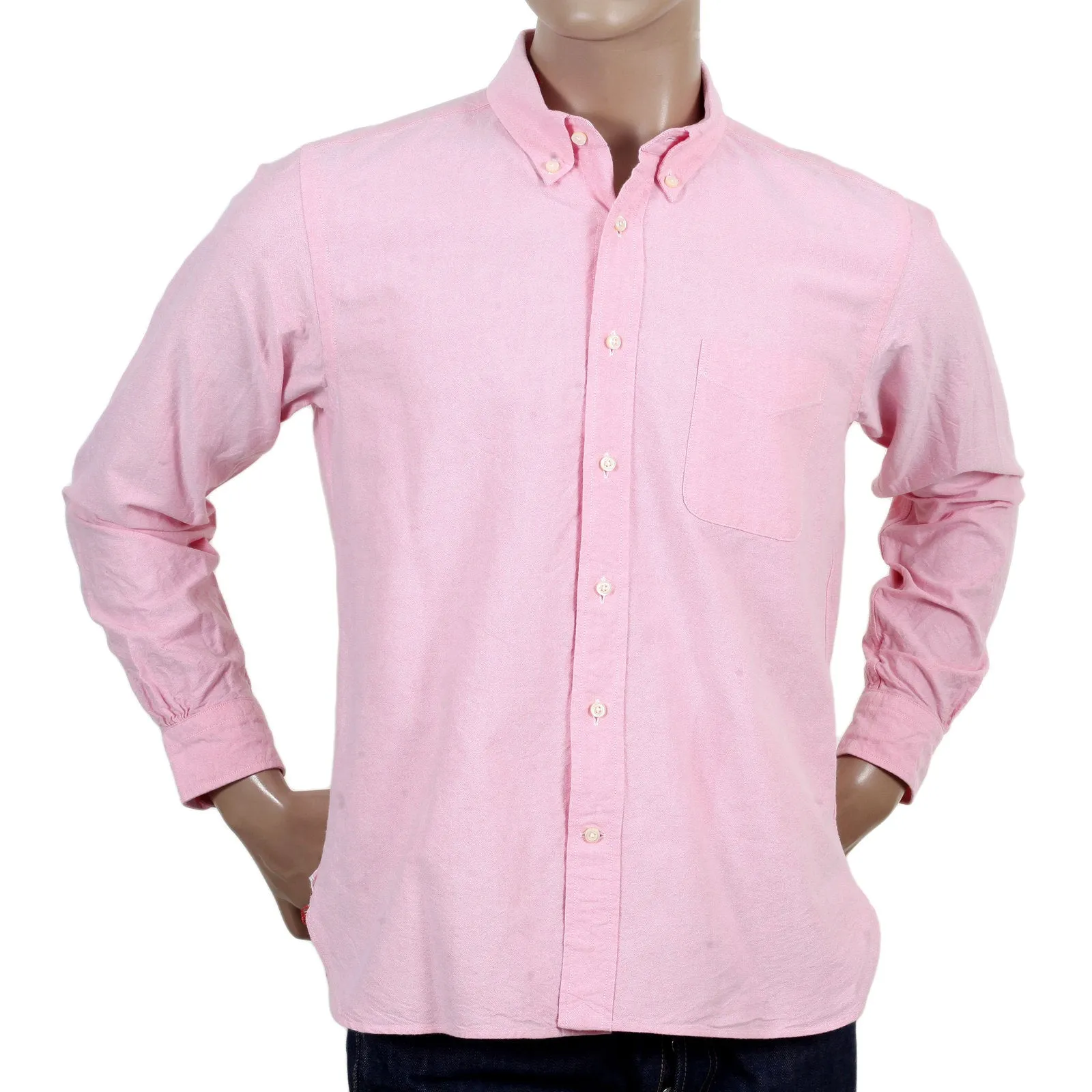 One Wash Light Cotton SC26475A Oxford Long Sleeve Pink Shirt CANE4473 sold by SugarCane Jeans
