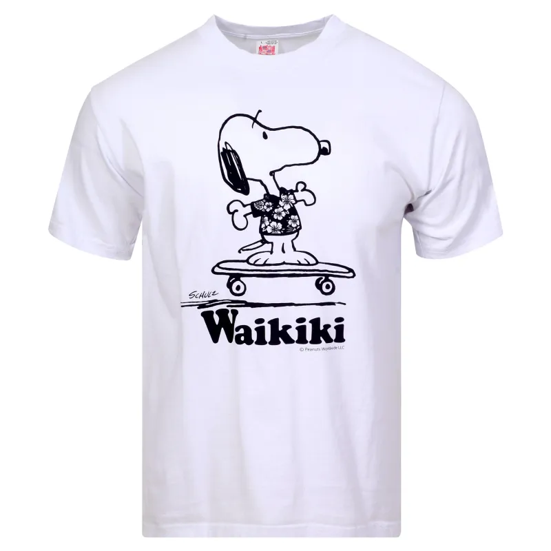 Peanuts Snoopy SS78487 Waikiki Print White Crewneck T-Shirt SURF11078 sold by SugarCane Jeans