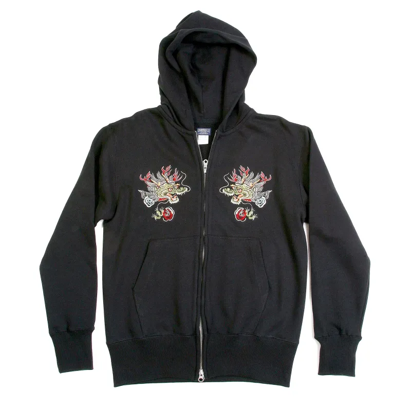 Slim Fit TT64244 Black Hoodie with Hells Dragon Embroidery CANE2849 sold by SugarCane Jeans