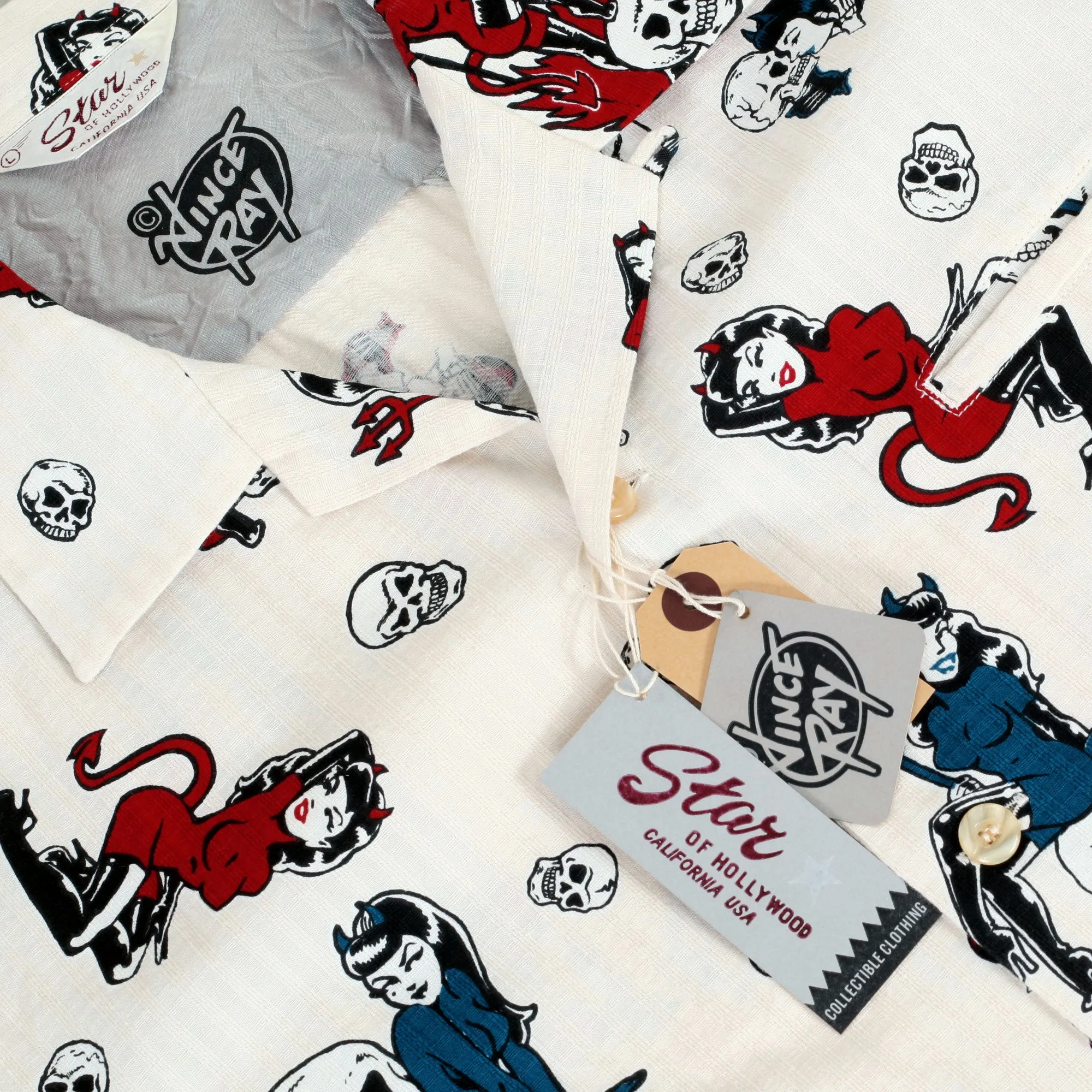 The Devil Skull Girls Print SH38115 Off White Hawaiian Shirt SoH10093 sold by SugarCane Jeans product image thumbnail 3