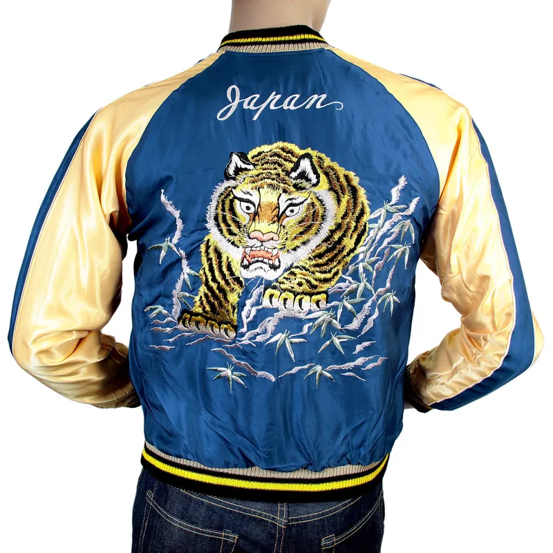 Tiger Embroidered TT13001 Royal Blue and Gold Suka Jacket TOYOSC3709A sold by SugarCane Jeans