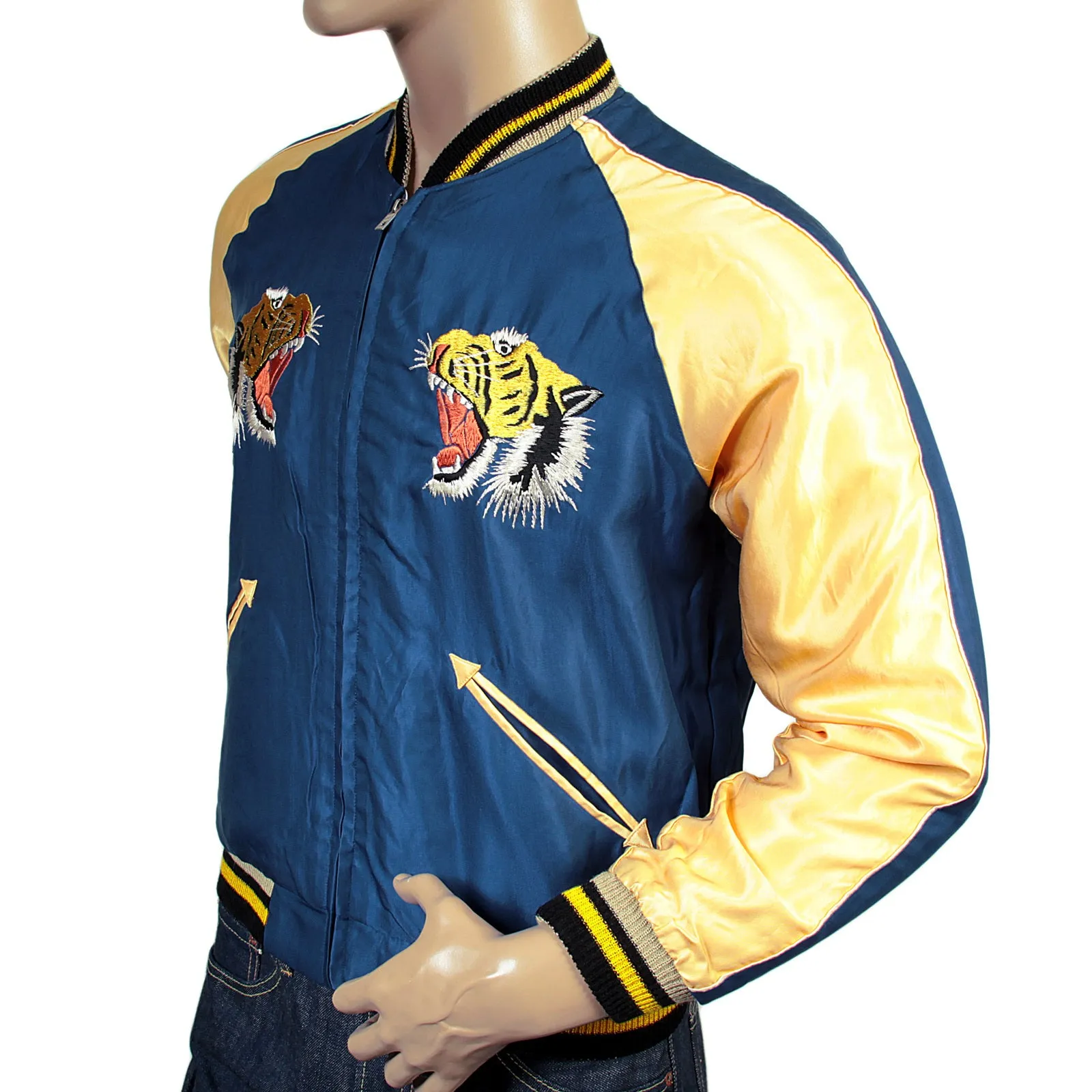 Tiger Embroidered TT13001 Royal Blue and Gold Suka Jacket TOYOSC3709A sold by SugarCane Jeans product image thumbnail 4