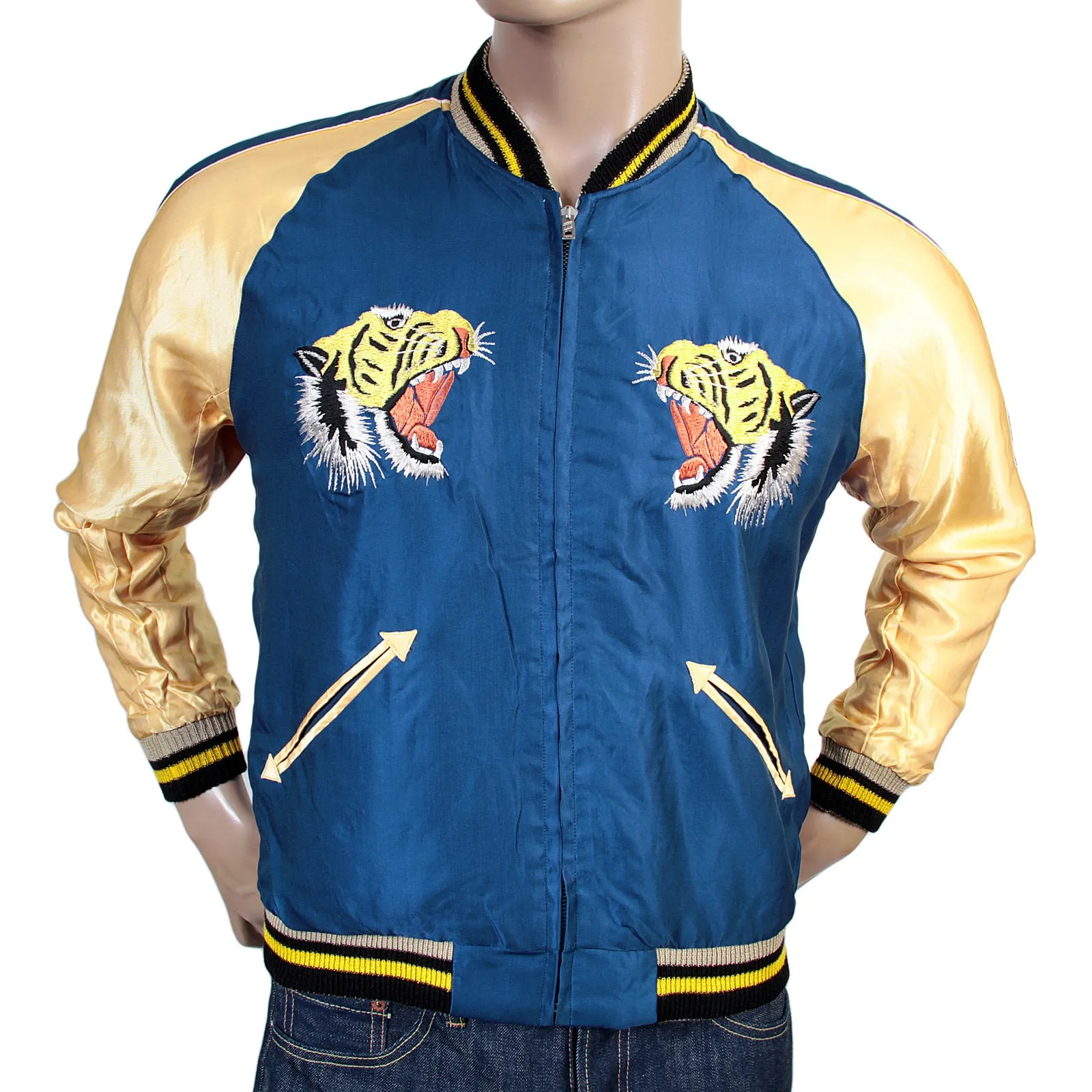 Tiger Embroidered TT13001 Royal Blue and Gold Suka Jacket TOYOSC3709A sold by SugarCane Jeans product image thumbnail 2