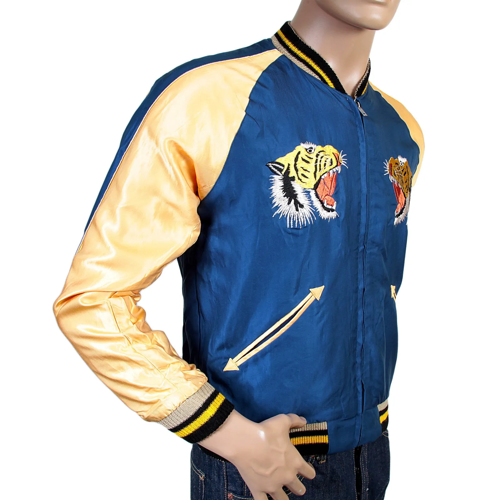 Tiger Embroidered TT13001 Royal Blue and Gold Suka Jacket TOYOSC3709A sold by SugarCane Jeans product image thumbnail 3