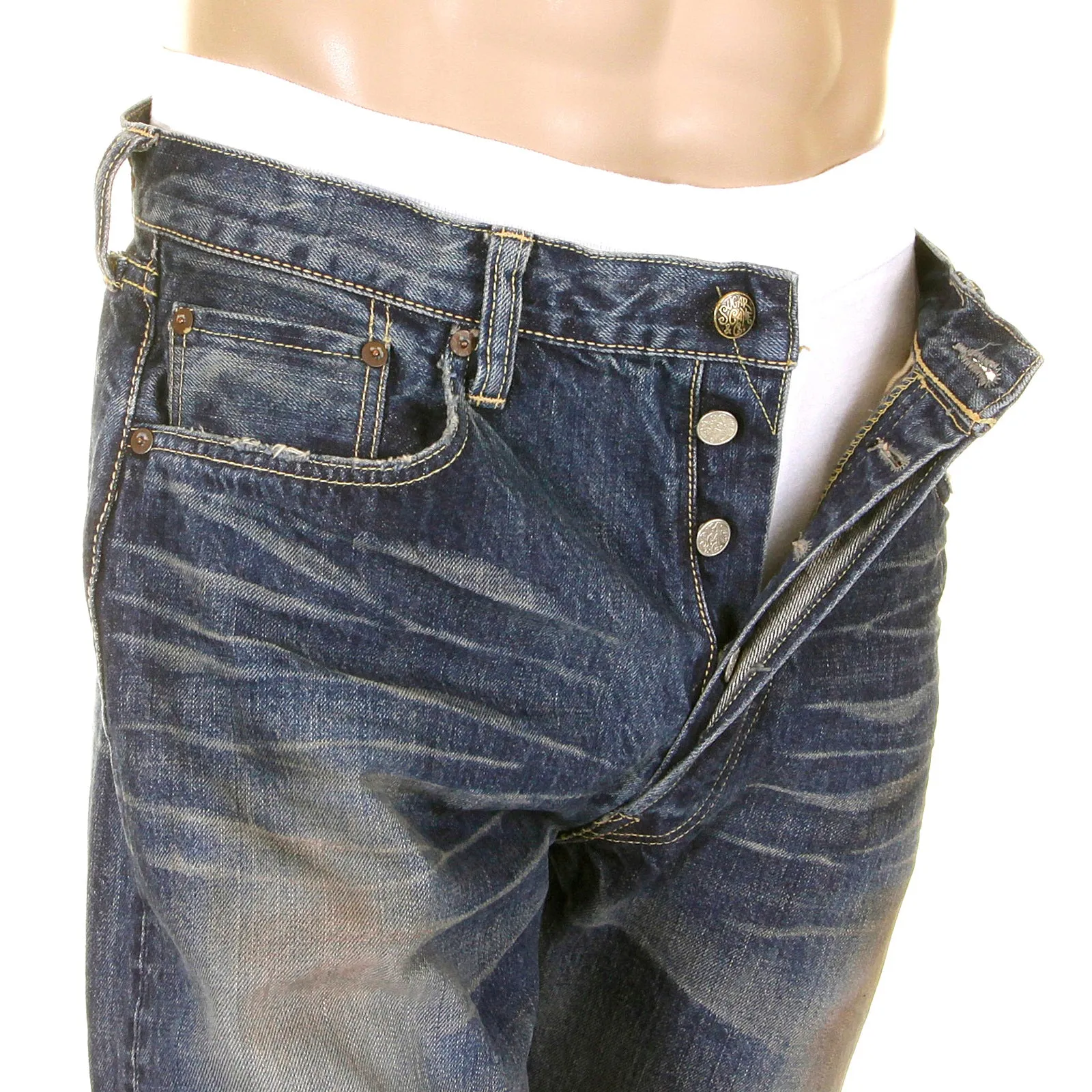 Union Star Hard Wash SC40065H Light Blue Selvedge Denim Jeans CANE9027 sold by SugarCane Jeans product image thumbnail 2