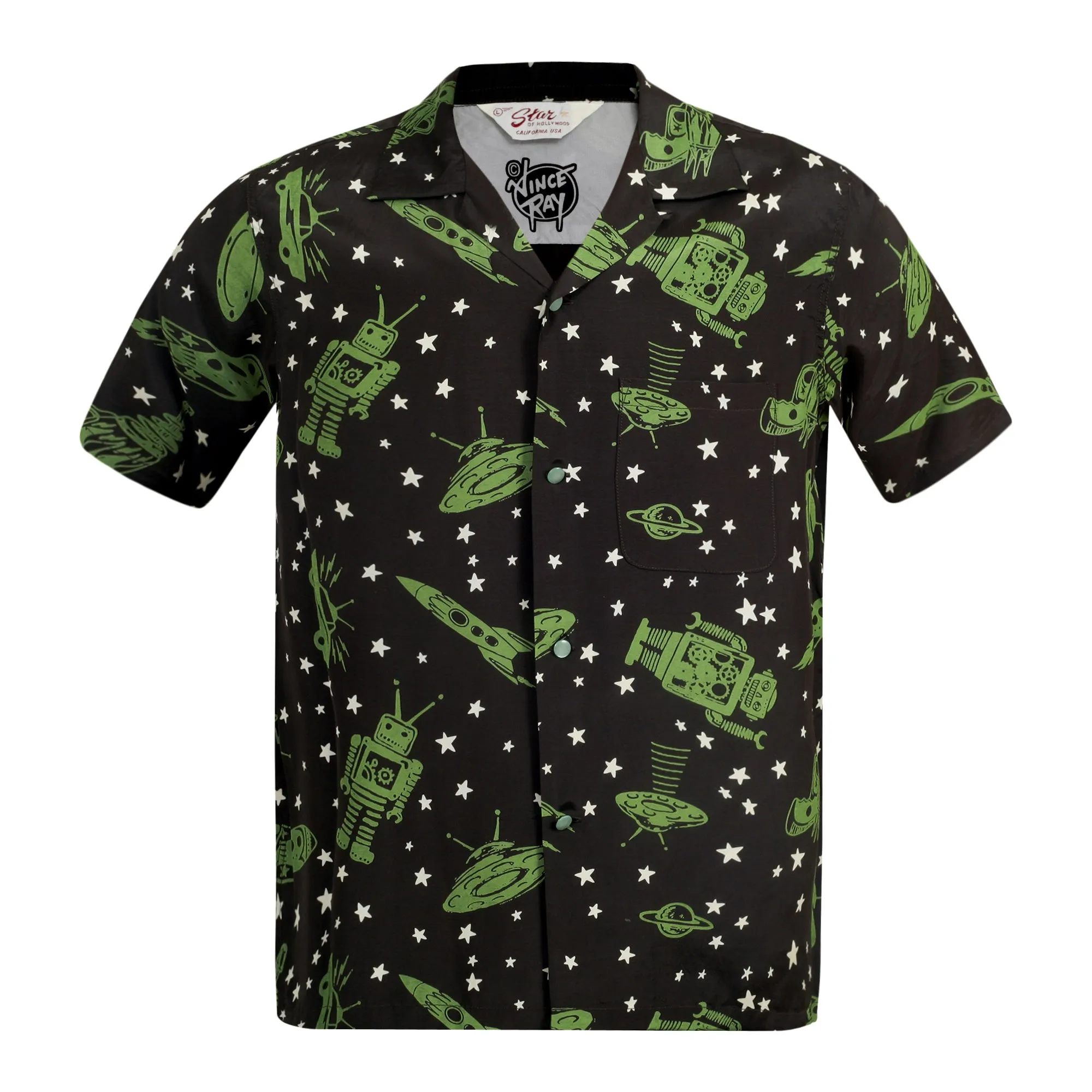 Vince Ray SH37591 Space Rockets Black Rayon Hawaiian Shirt SoH9044 sold by SugarCane Jeans