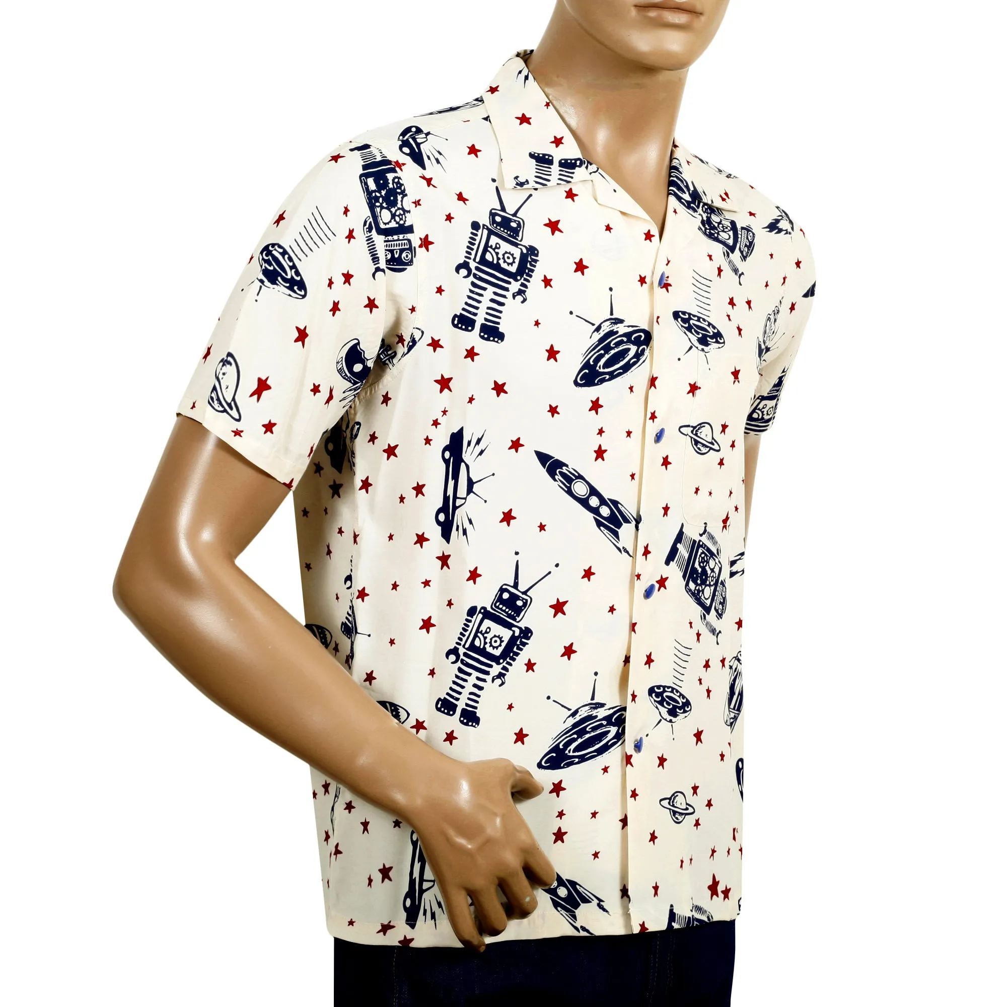 Vince Ray SH37591 Space Rockets Off White Hawaiian Shirt SoH9043 sold by SugarCane Jeans product image thumbnail 5