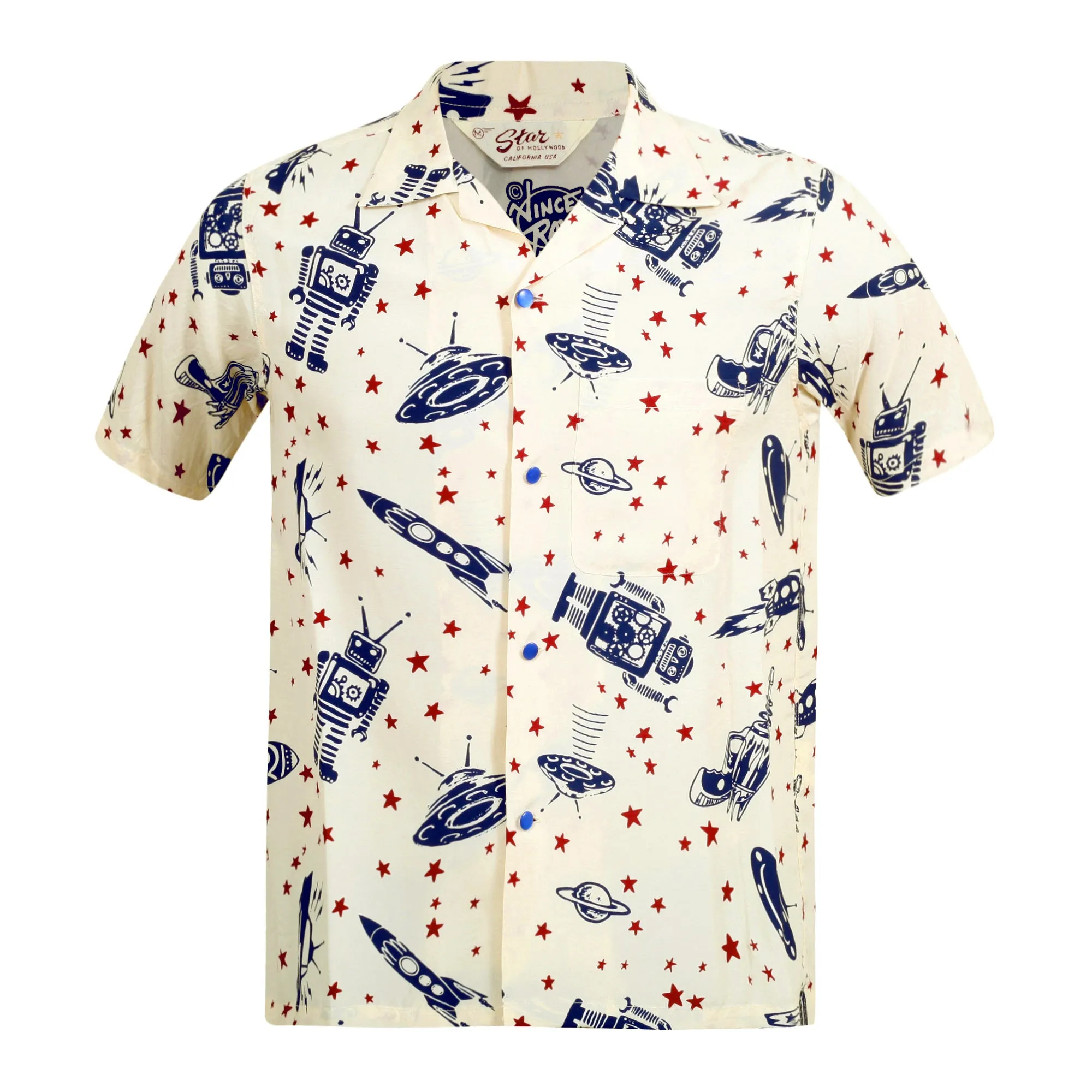 Vince Ray SH37591 Space Rockets Off White Hawaiian Shirt SoH9043 sold by SugarCane Jeans