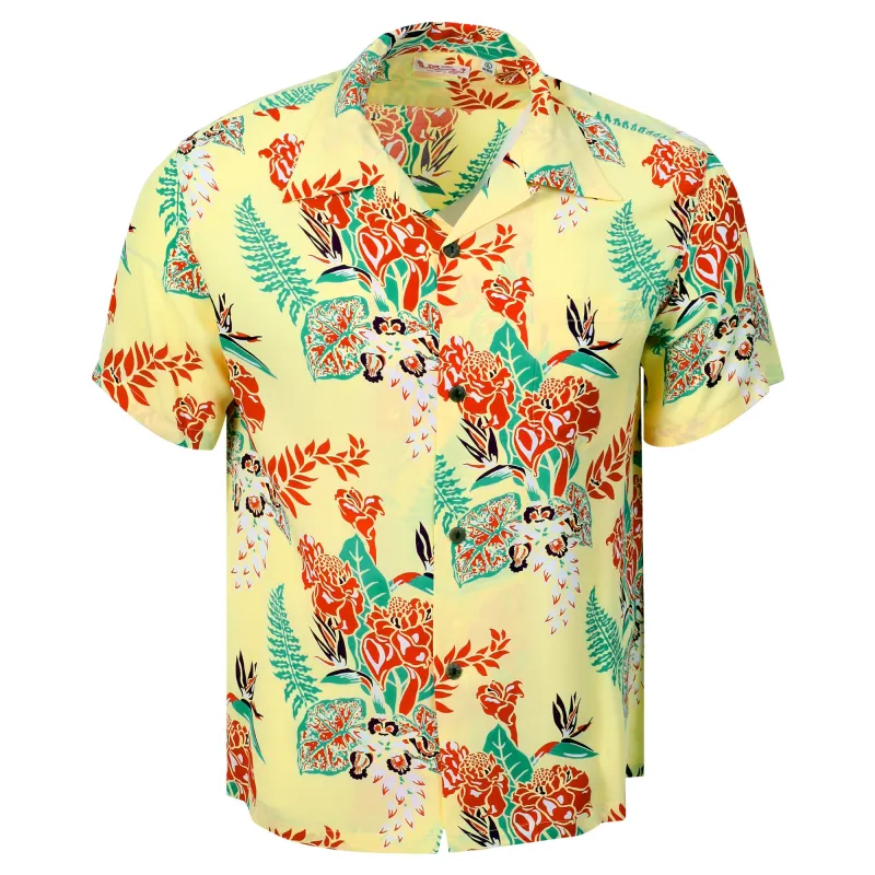 Yellow Flourish Flowers SS38322 Short Sleeve Hawaiian Shirt SURF11090 sold by SugarCane Jeans