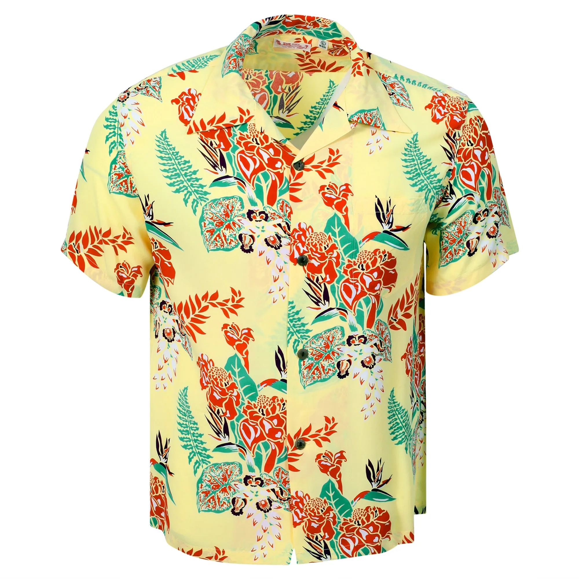 Yellow Flourish Flowers SS38322 Short Sleeve Hawaiian Shirt SURF11090 sold by SugarCane Jeans