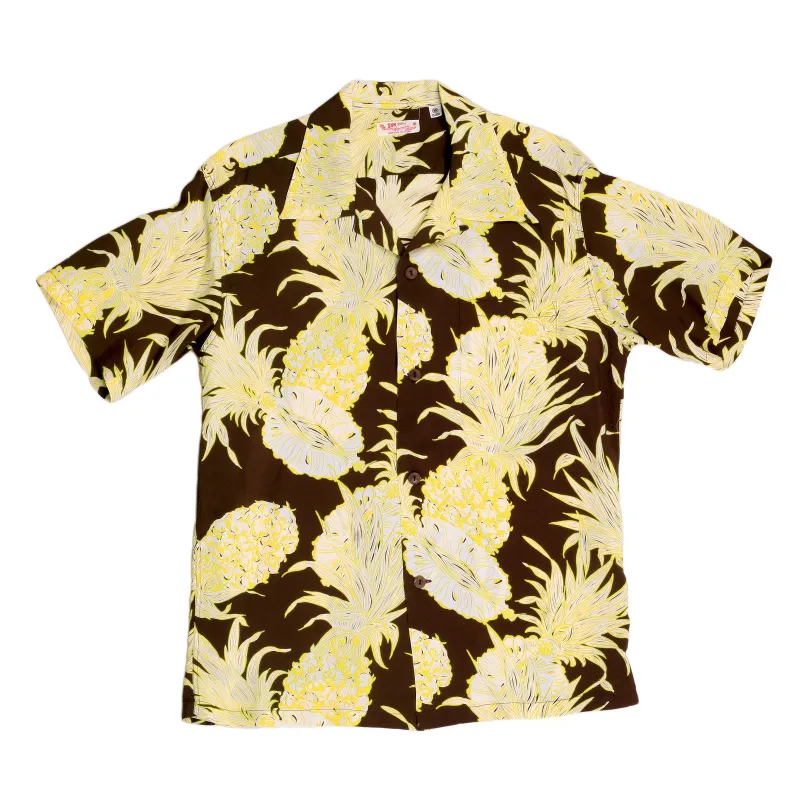 Yellow Island Pineapple Printed SS37452 Brown Hawaiian Shirt SURF7532 sold by SugarCane Jeans