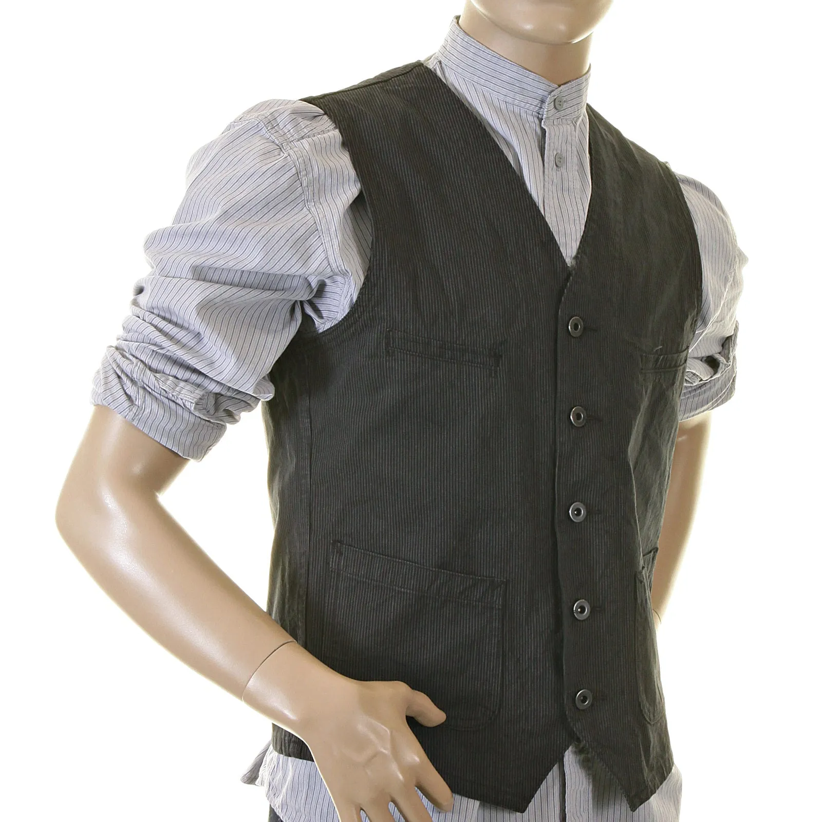 Black Vintage Cut Cotton SC12458 Striped Work Vest for Men CANE2727 sold by SugarCane Jeans product image thumbnail 3