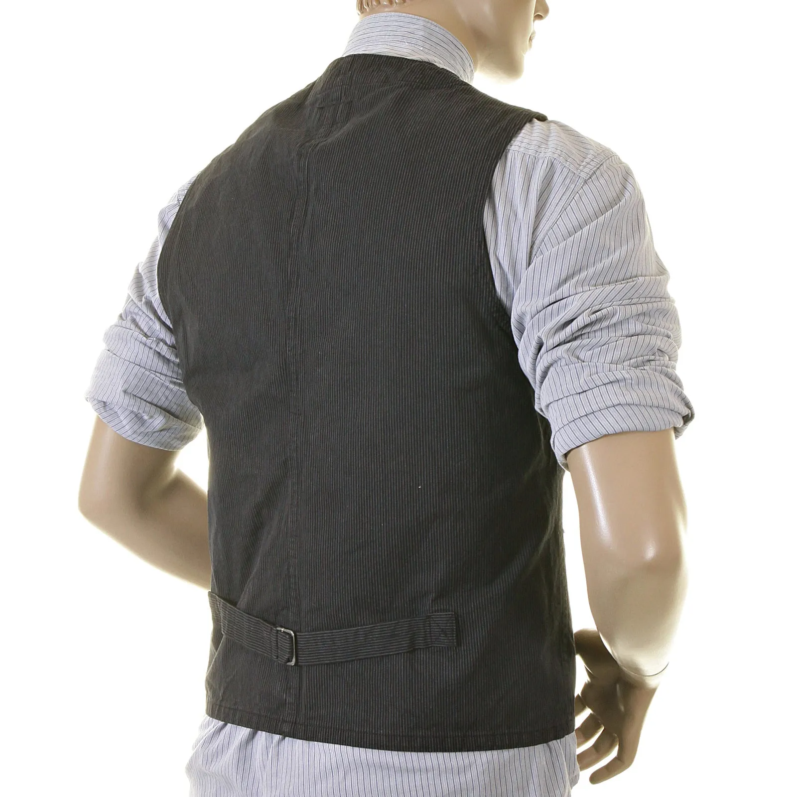 Black Vintage Cut Cotton SC12458 Striped Work Vest for Men CANE2727 sold by SugarCane Jeans product image thumbnail 4