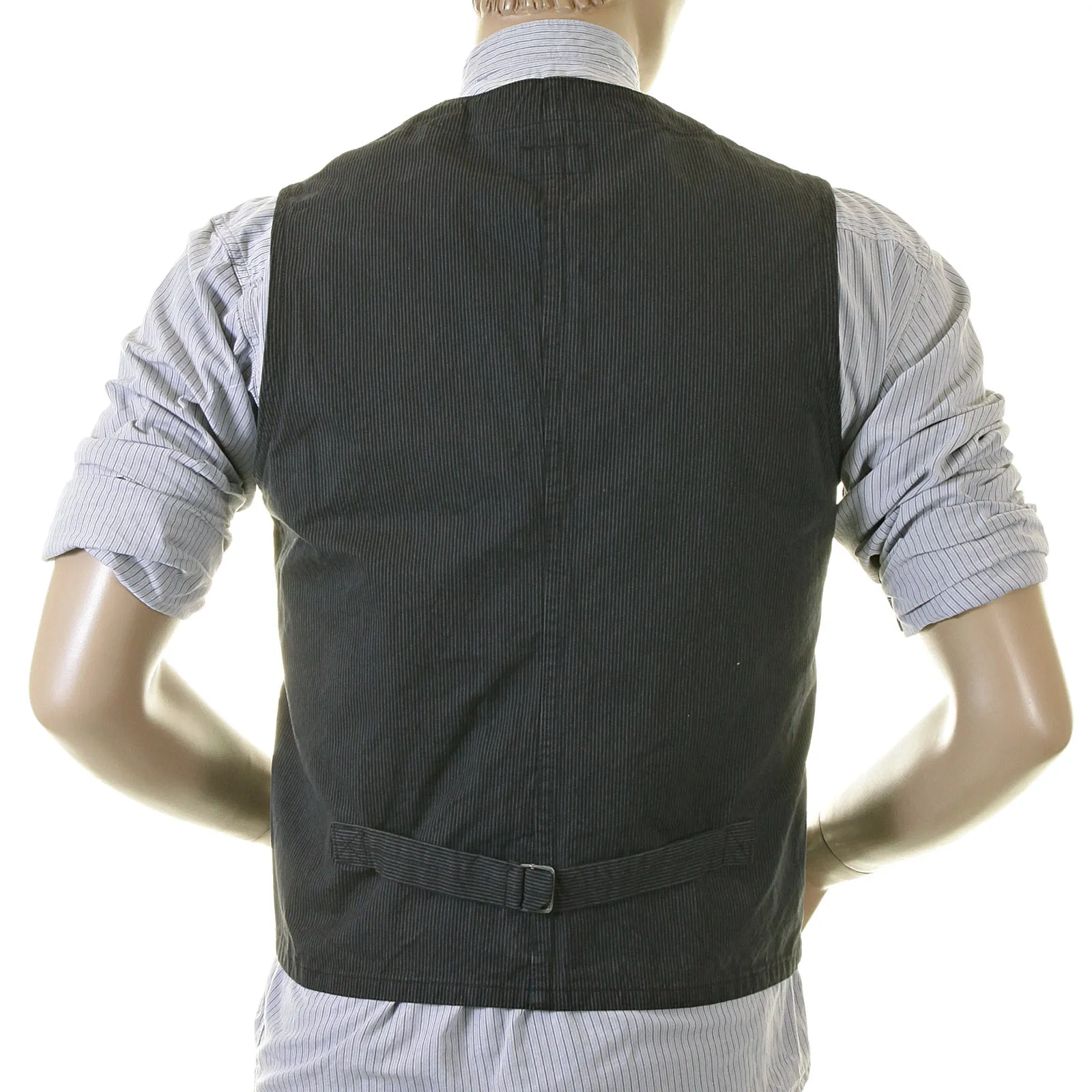 Black Vintage Cut Cotton SC12458 Striped Work Vest for Men CANE2727 sold by SugarCane Jeans product image thumbnail 5