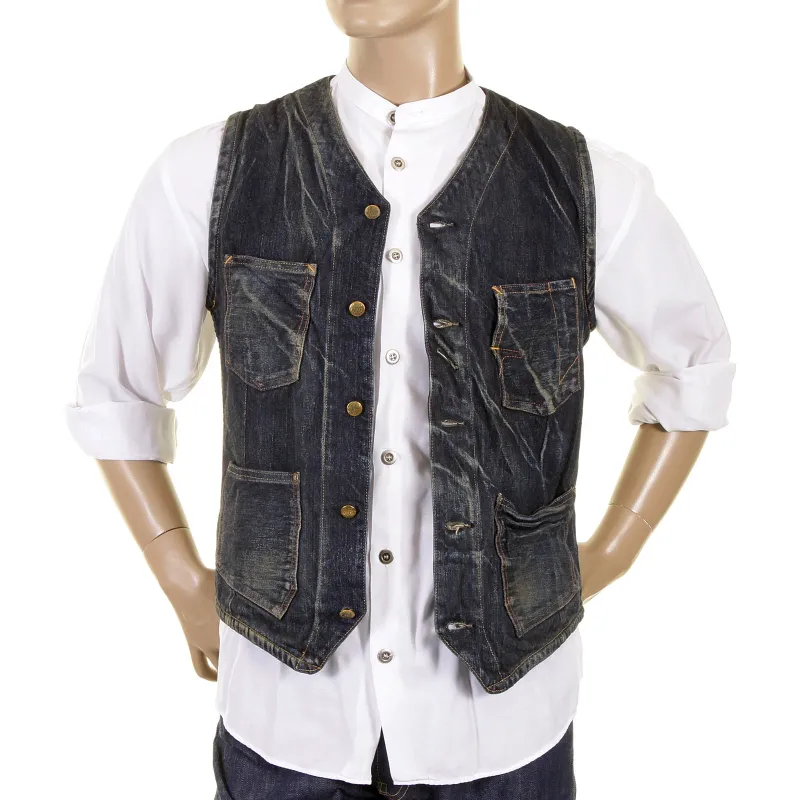 Sugar Cane waistcoat Fiction Romance hard wash denim 30s model SC12242H work vest top CANE1219 made by Sugar Cane