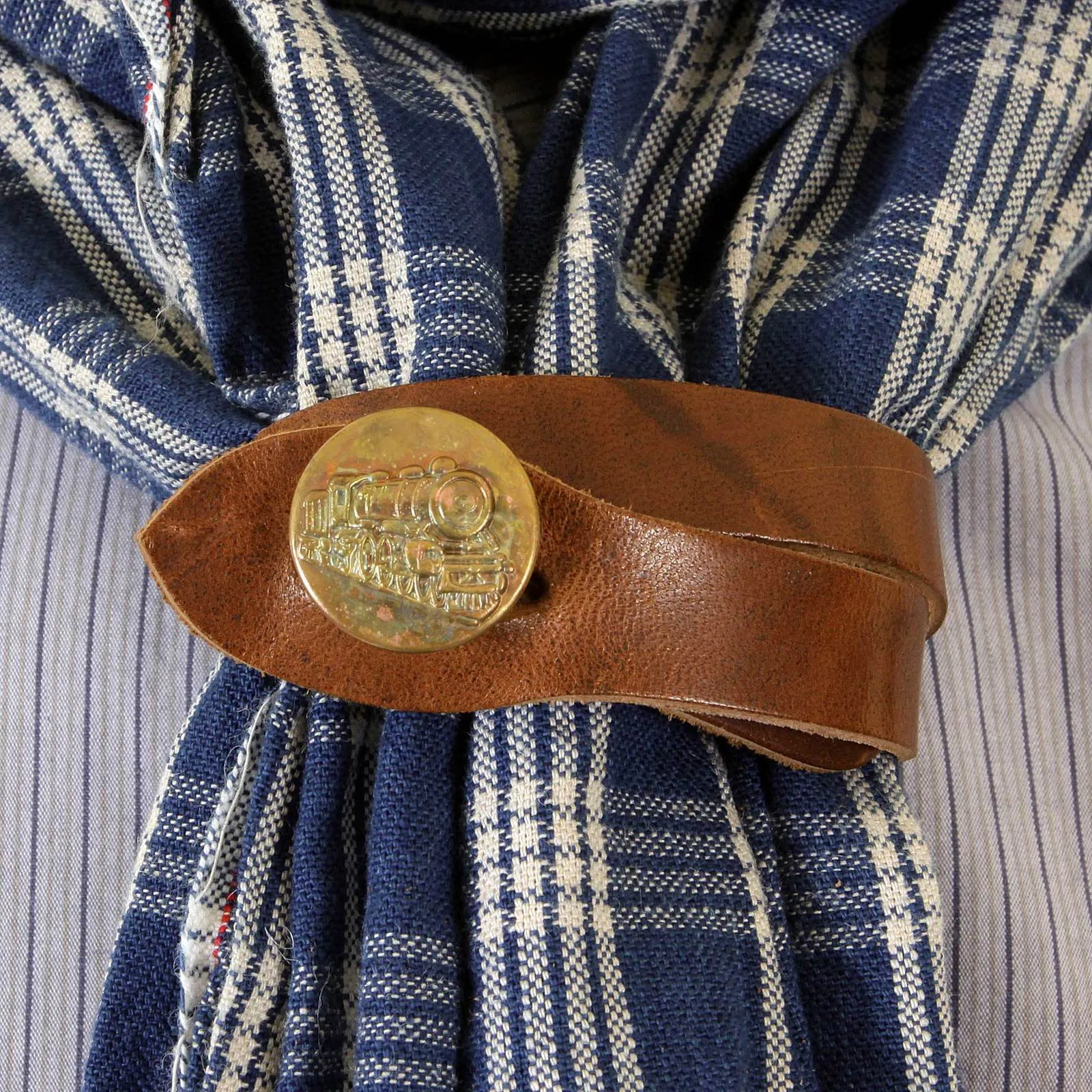 Sugarcane Blue Palaka SC01968A One Wash Vintage Cut Stole for Men with Leather Stole Ring CANE2694 sold by SugarCane Jeans product image thumbnail 4