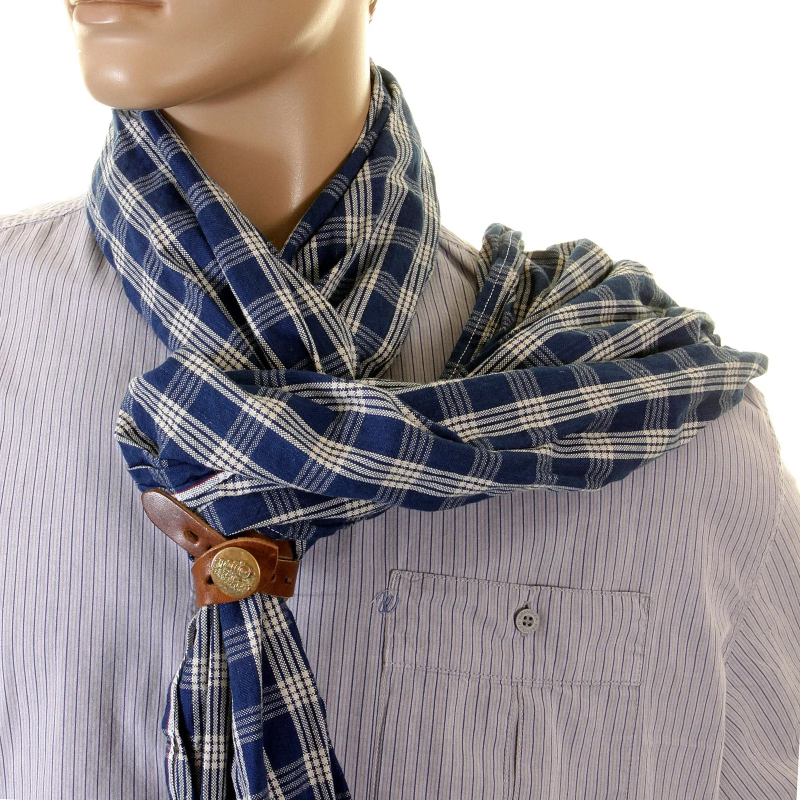 Sugarcane Blue Palaka SC01968A One Wash Vintage Cut Stole for Men with Leather Stole Ring CANE2694 sold by SugarCane Jeans product image thumbnail 5