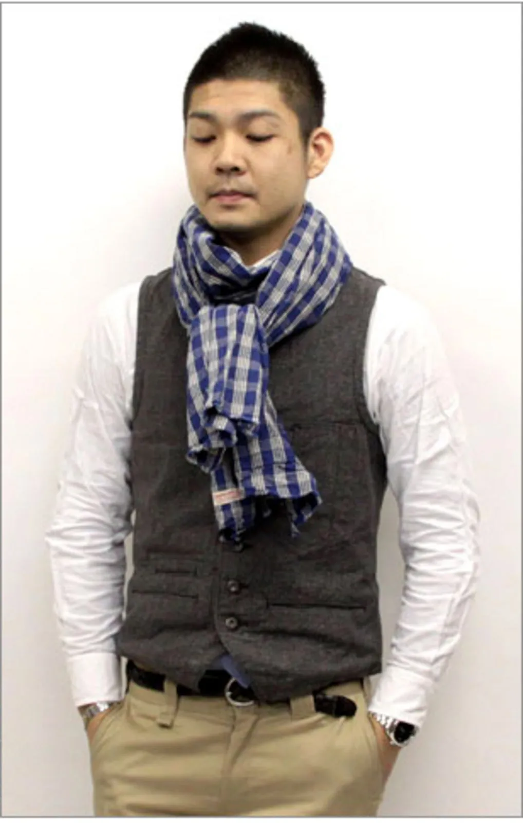 Sugarcane Blue Palaka SC01968A One Wash Vintage Cut Stole for Men with Leather Stole Ring CANE2694 sold by SugarCane Jeans product image thumbnail 2