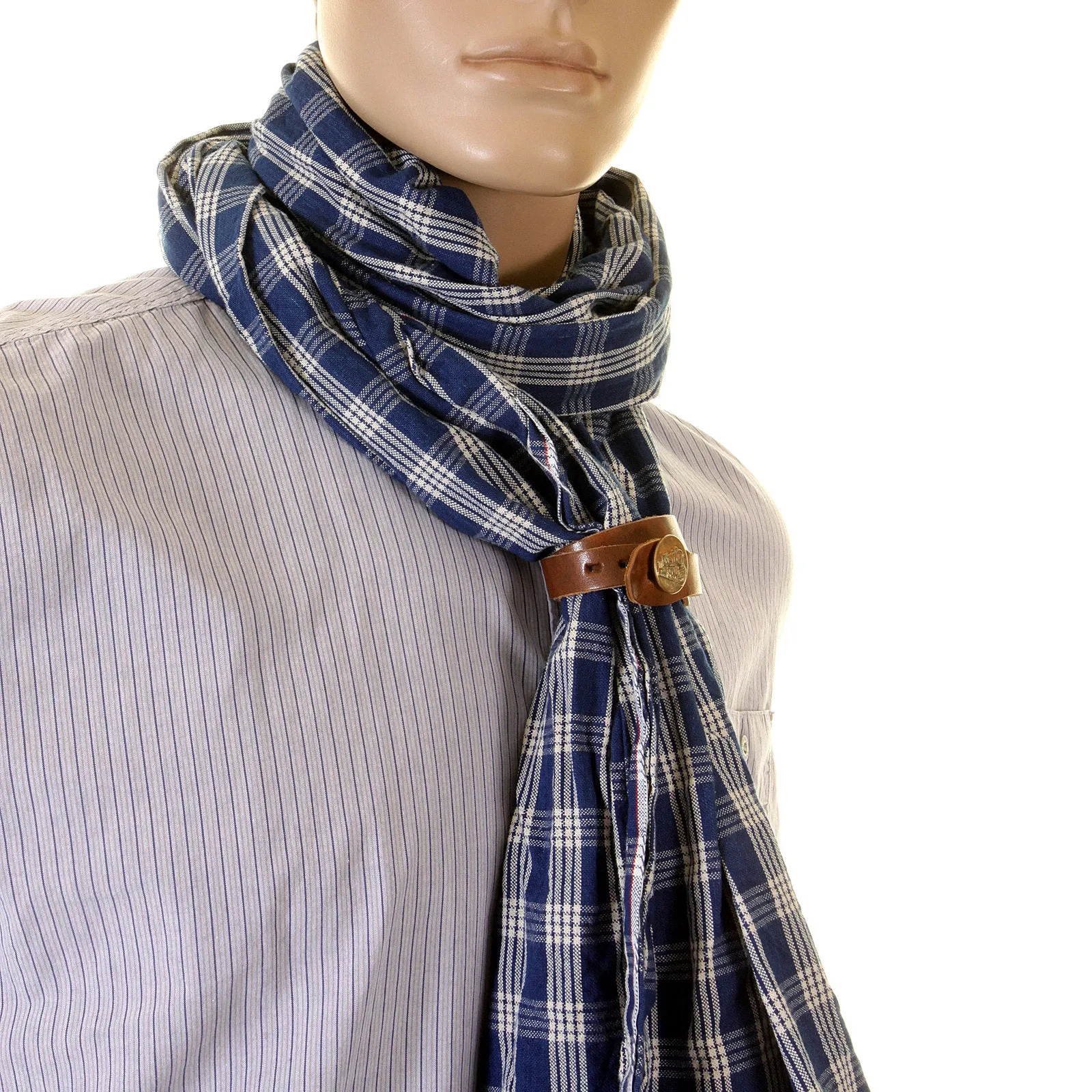 Sugarcane Blue Palaka SC01968A One Wash Vintage Cut Stole for Men with Leather Stole Ring CANE2694 sold by SugarCane Jeans product image thumbnail 3