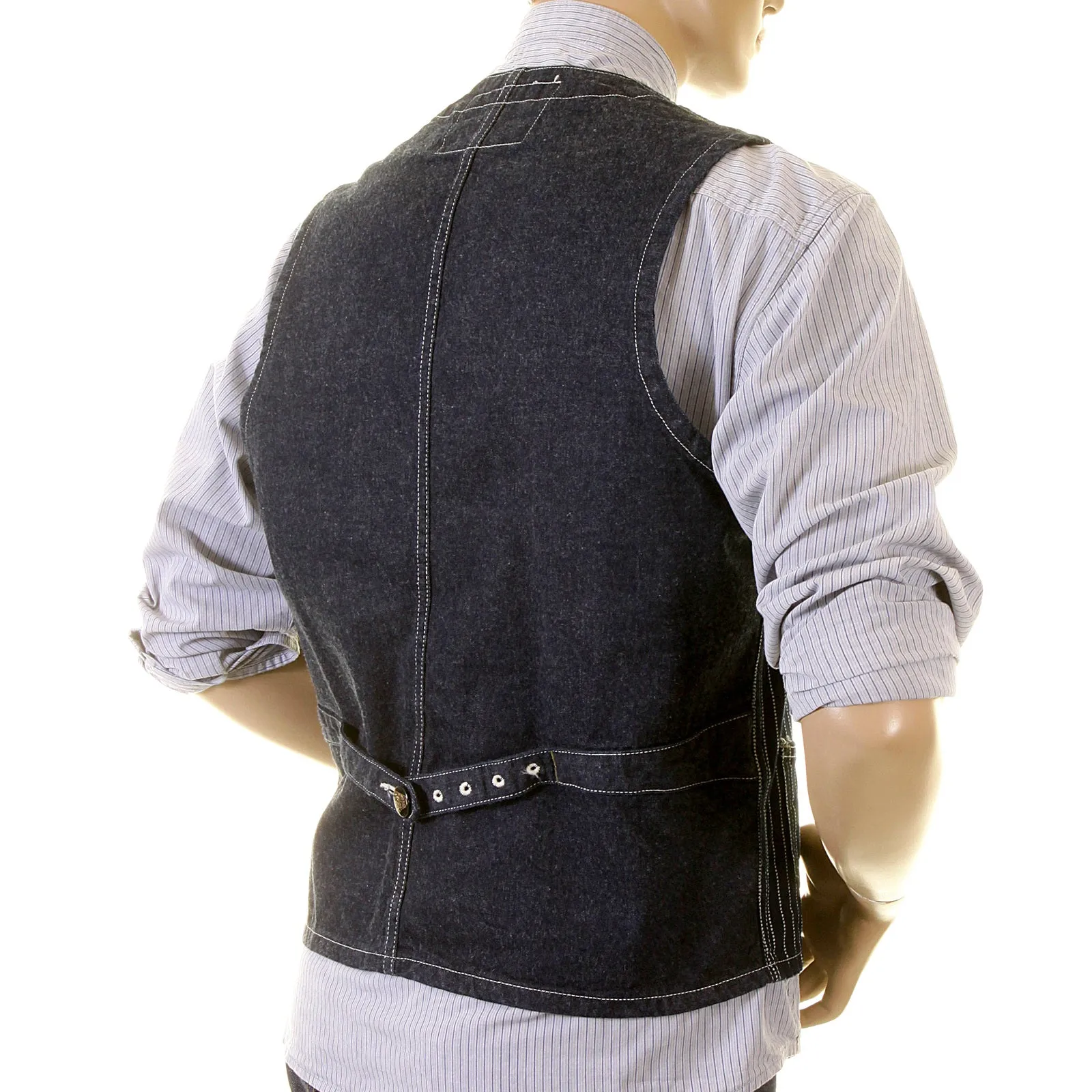 Sugarcane Mens Navy SC12361A Dot Striped Wabash Engineer Vintage Cut Regular Fit Denim Waistcoat Top CANE2015 sold by SugarCane Jeans product image thumbnail 5