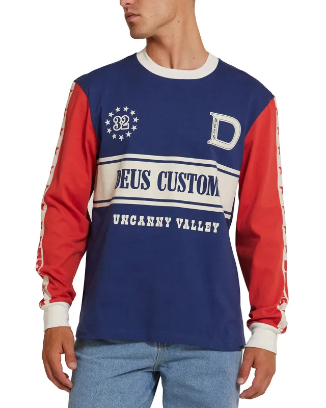 Round Up Long Sleeve Tee - Red-Blue sold by Deus Ex Machina