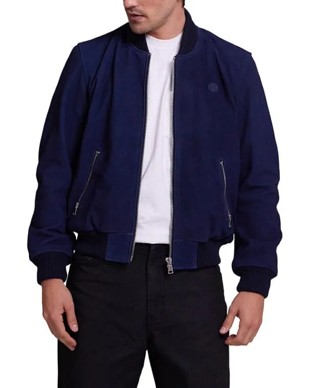 Thunder Suede Bomber - Navy sold by Deus Ex Machina