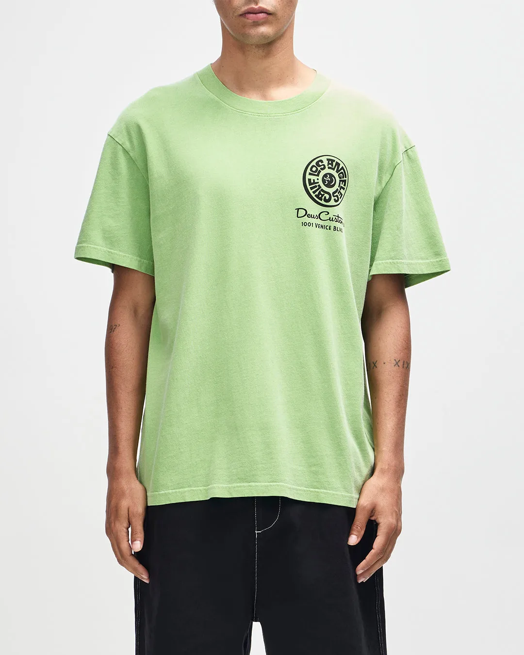 Los Angeles Address Tee - Parrot Green sold by Deus Ex Machina