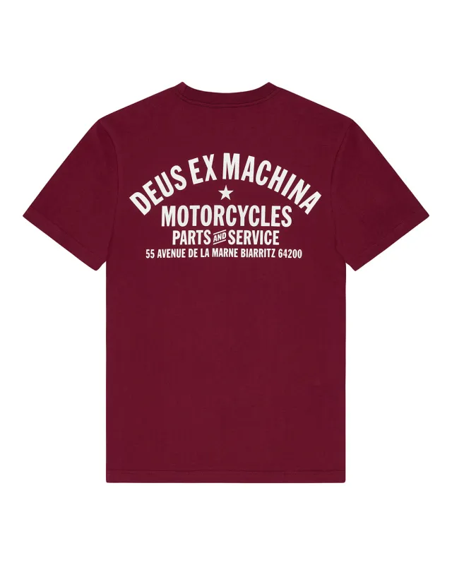 Biarritz Address Tee - Burgundy made by Deus Ex Machina