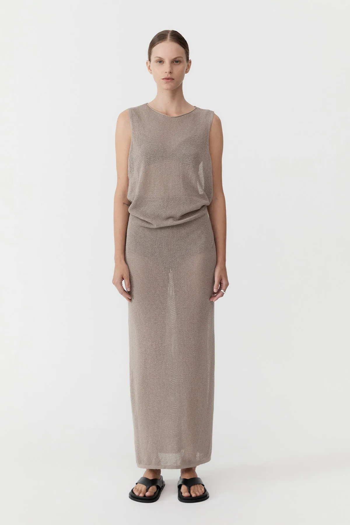 Mesh Tuck Back Maxi Dress - Fog sold by St. Agni product image thumbnail 2