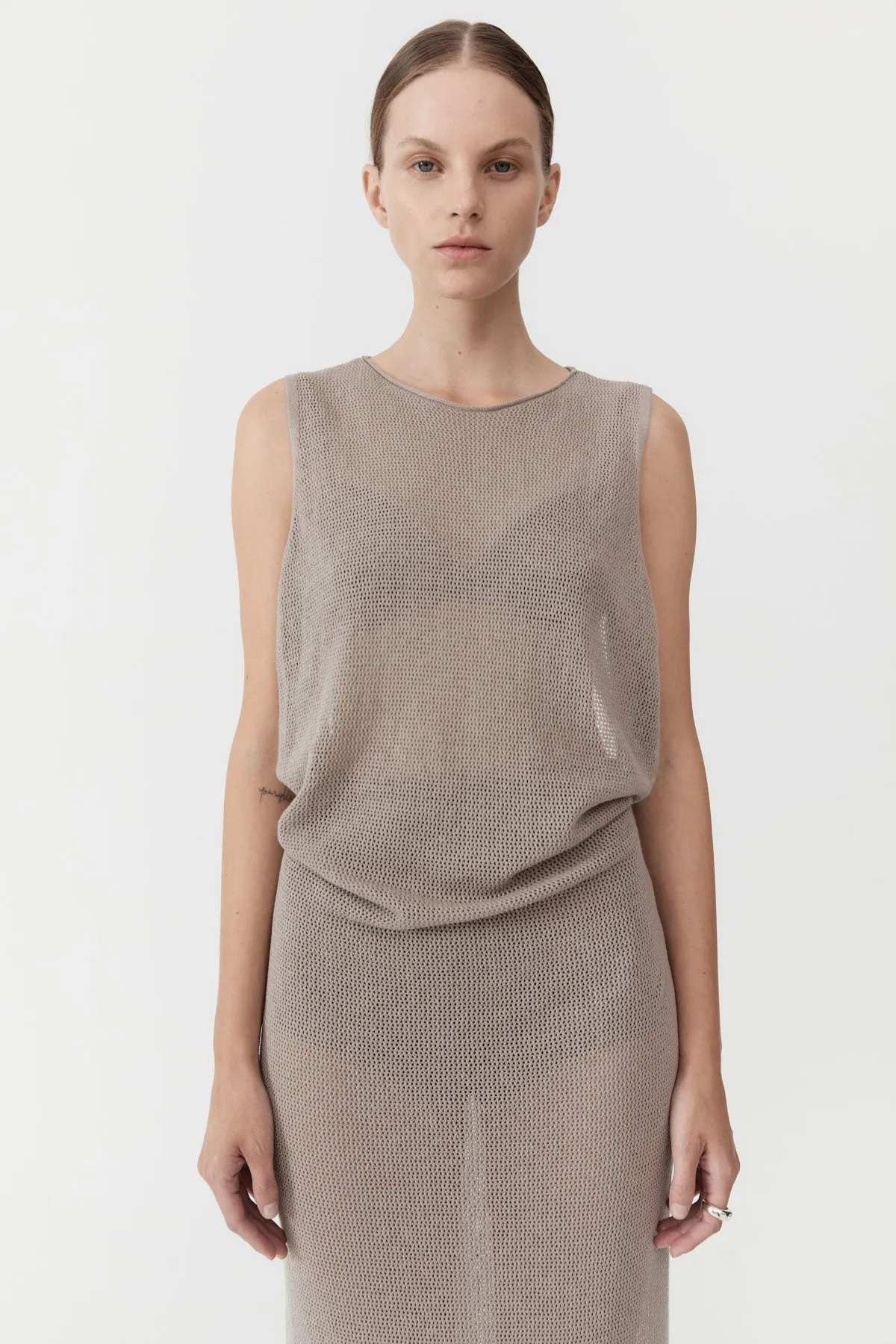 Mesh Tuck Back Maxi Dress - Fog sold by St. Agni product image thumbnail 3