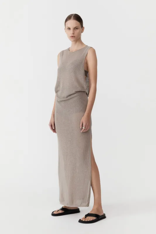Mesh Tuck Back Maxi Dress - Fog sold by St. Agni
