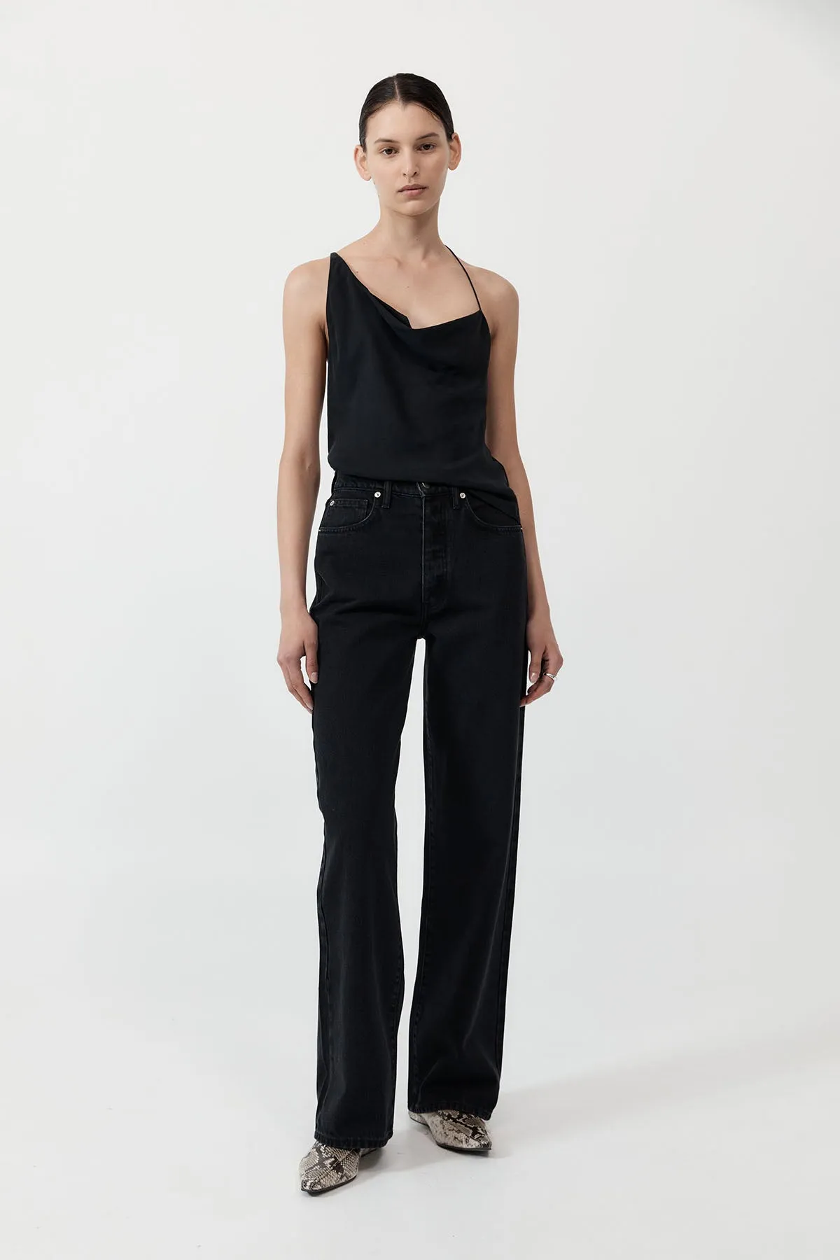 Mid Rise Wide Leg - Washed Black sold by St. Agni