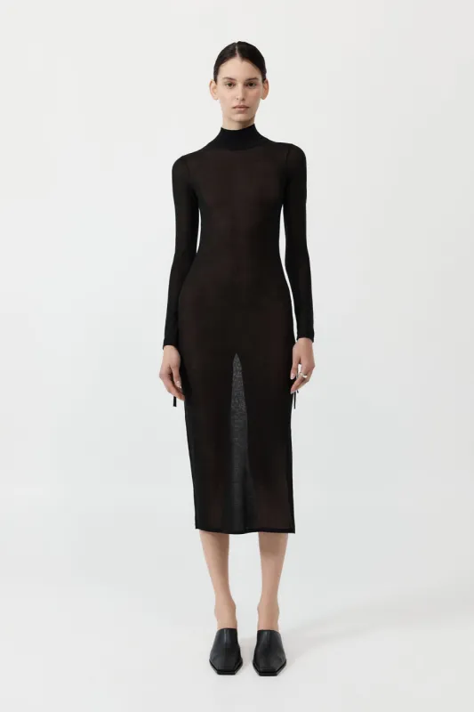 Sheer Ruched Dress - Black sold by St. Agni