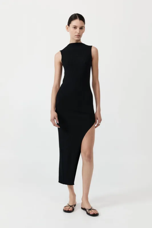 Cut Away Knit Dress - Black made by St. Agni